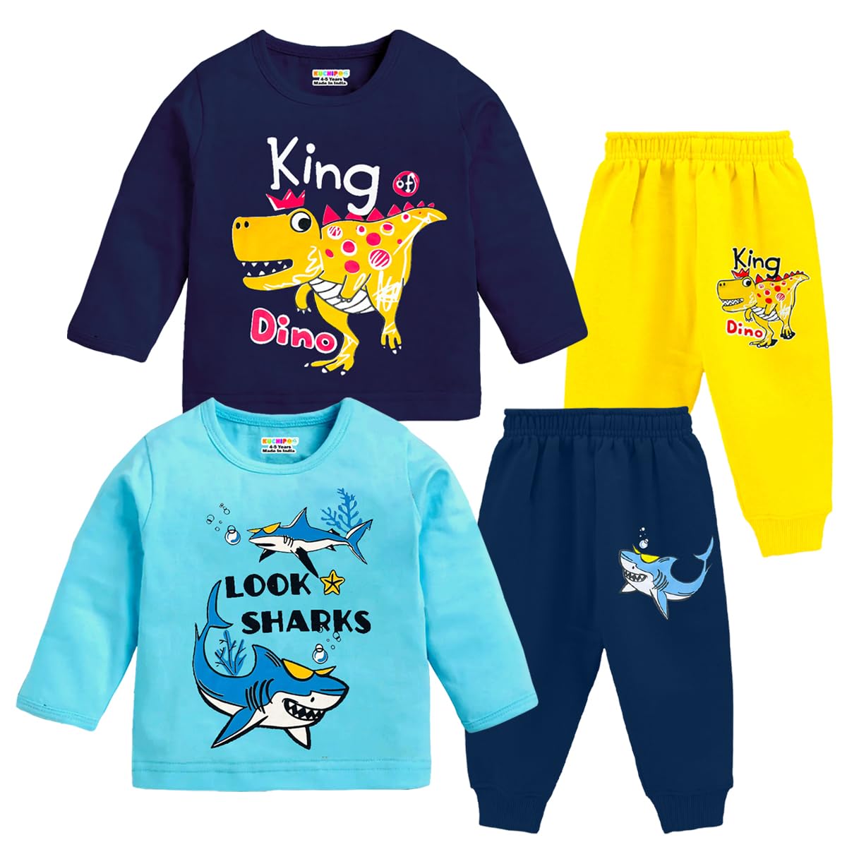 kuchipoo Kids Regular Fit Cotton T-Shirts and Pyjamas Set-picture-38