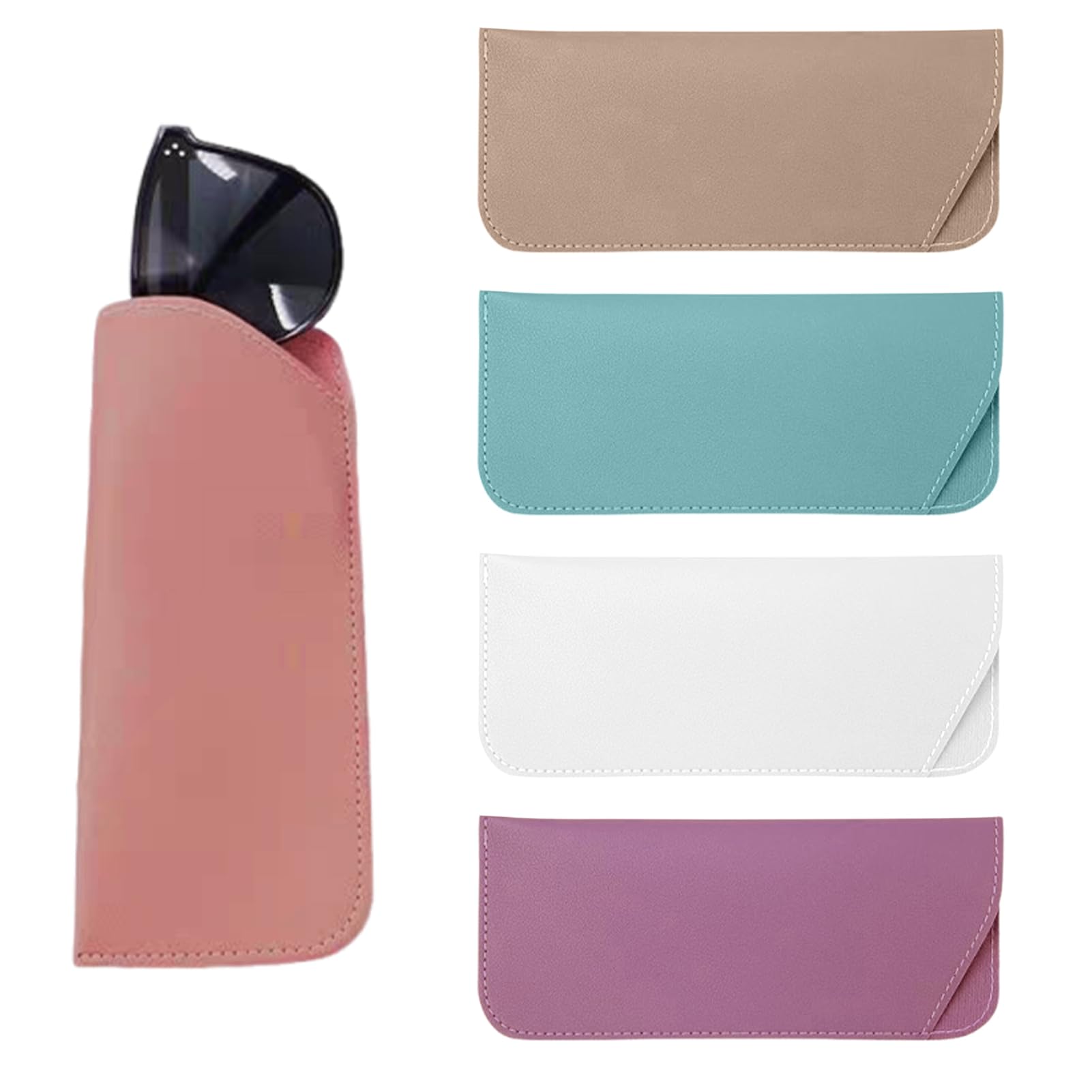 4Pcs Soft Leather Glasses Cases, Squeeze Sunglasses Pouch, Eyeglasses Case Spectacle Bag, Portable PU Leather Glasses Bag for Women Men, 4 Colors-image-32