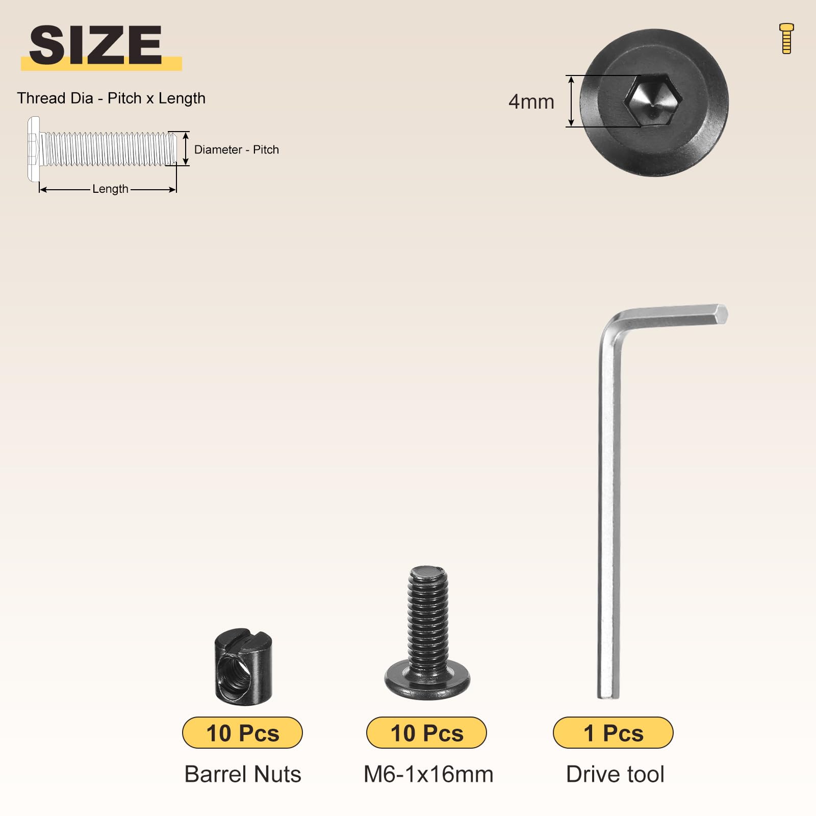 METALLIXITY Furniture Connector Bolts Cap Nut Kit with Wrench(M6-1x16mm) 20Pcs - Image 2