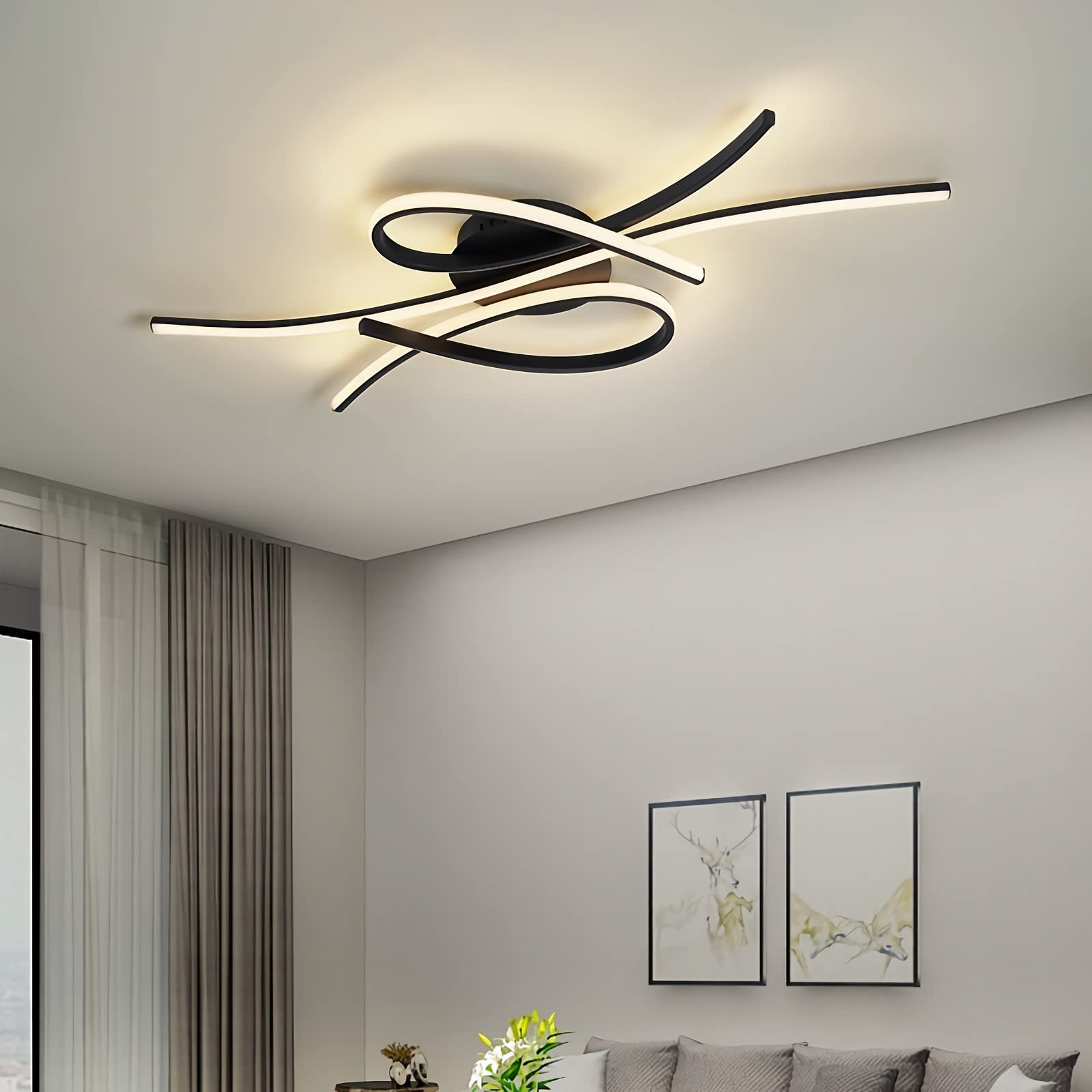LED Deckenleuchte Dimmbar Deckenlampe Modern Wohnzimmerlampe Schlafzimmerlampe Decke mit Fernbedienung Innen Design Deckenbeleuchtung für Wohnzimmer Küche Arbeitszimmer Büro (Schwarz, 100CM)