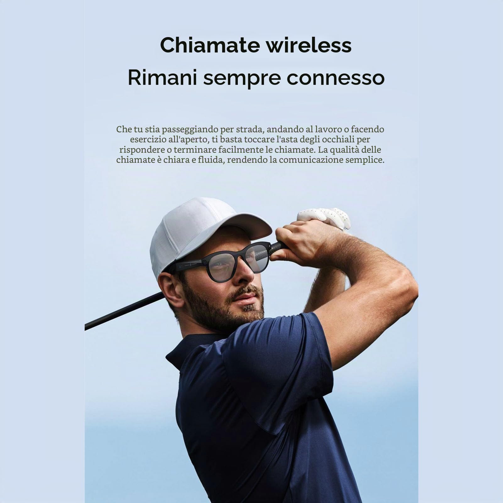 Tosuny Occhiali Intelligenti AI, Fotocamera da 2 MP Anti-vibrazione Registrazione Video 1080P Traduzione Multilingue, con Lenti Blu con Cornice Nera, per Riunioni di Lavoro di Viaggio