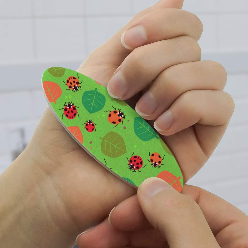 Lots of Ladybugs and Leaves Pattern Double-Sided Oval Nail File Emery Board Set 4 Pack