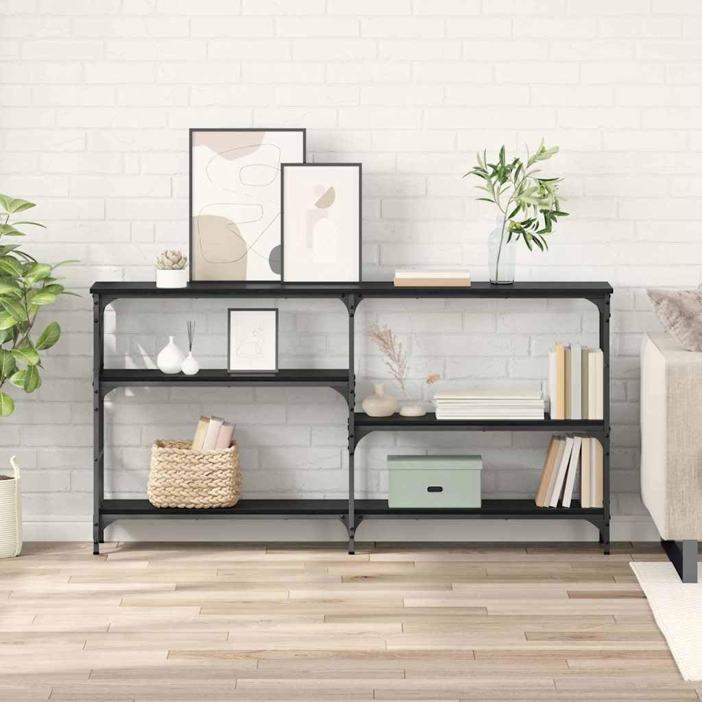 SXZenSpace Industrial Console Table Black Oak 150 x 29 76.5 cm with 3 Shelves Metal Frame Engineered Wood Modern Hallway Sofa Side for Living Room Entryway Bedroom Corridor