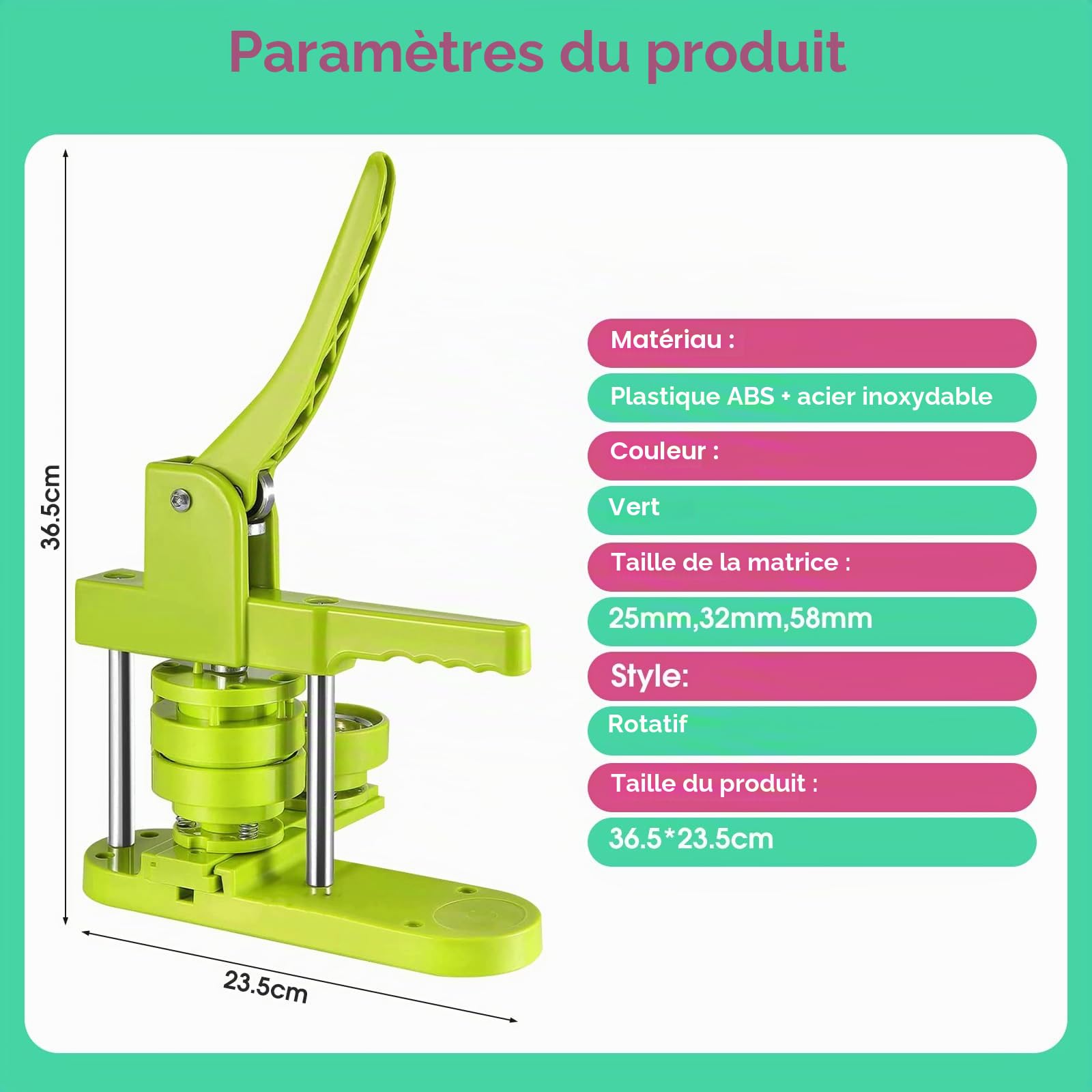 Machine à boutons 58 mm/32 mm/25 mm, machine à fabriquer des boutons avec 300 pièces de badge, presse à badges DIY push-pull pour la fabrication d'épingles cadeaux DIY