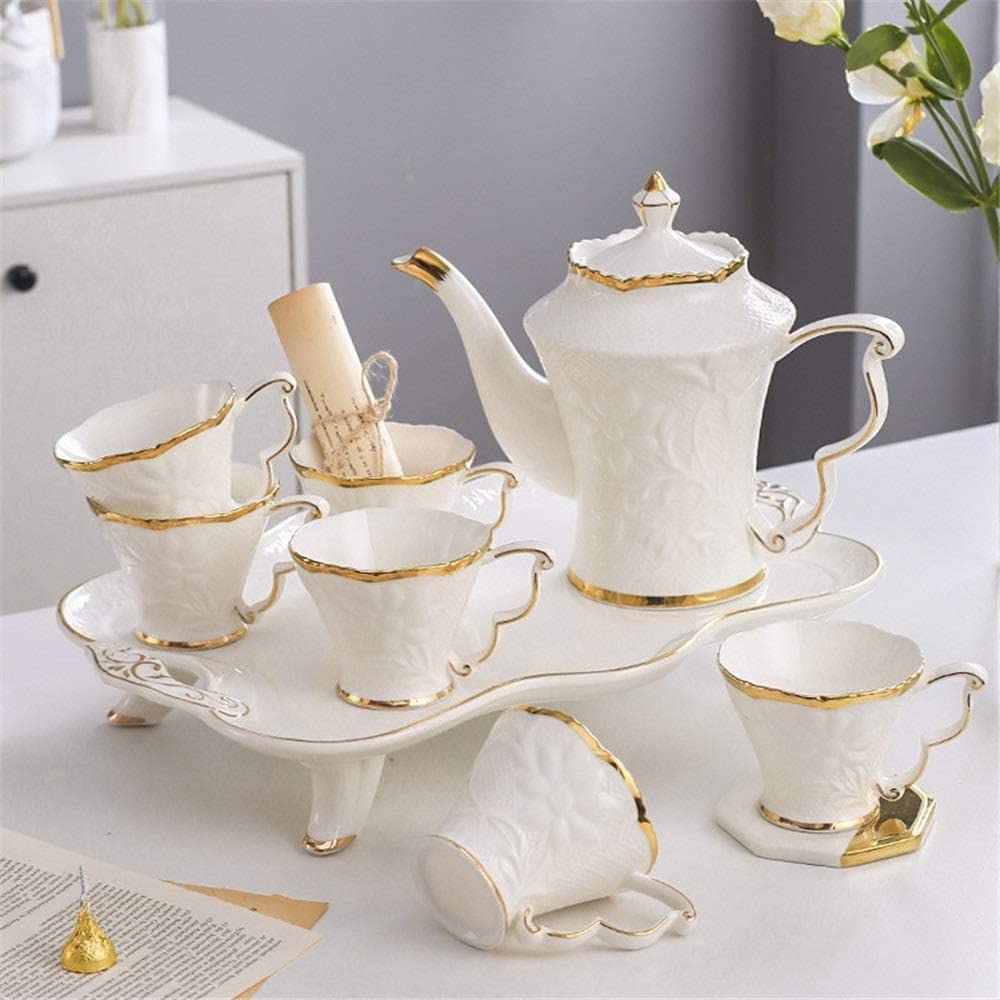 Zestaw Do Herbaty 8 Sztuk Ceramiczny Zestaw Do Herbaty Kubki I Taca Kawy Złote Wykończenia Styl Europejski Popołudniowa Herbata Drinkware Serwis Akcesoria Kuchenne