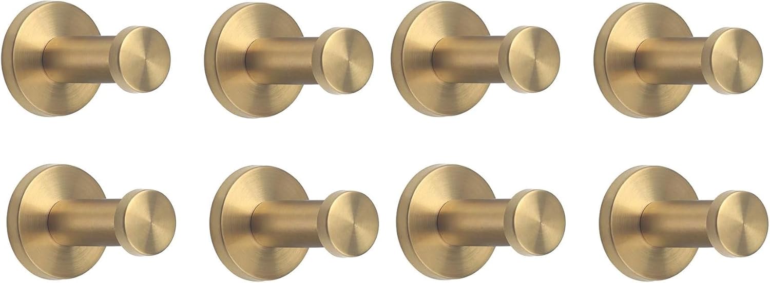 Golden Brushed Stainless Steel Single Super Heavy Duty Wall Mount Hook, Bath Towel Hooks, Coat Hanger (2", 4 PCS) (Pack of 2)