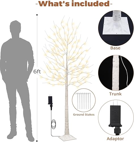 Miniatura 2 de Juego de 2 árboles de abedul iluminados de 6 pies, 160 LED blanco cálido, para el hogar, festival, fiesta y decoración de Navidad, uso en interiores