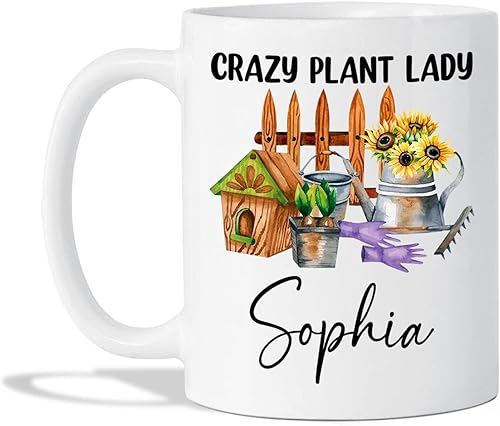 Crazy Plant Lady - Taza de café personalizada para jardineros, regalos para jardineros, taza personalizada para amantes de las plantas, taza de