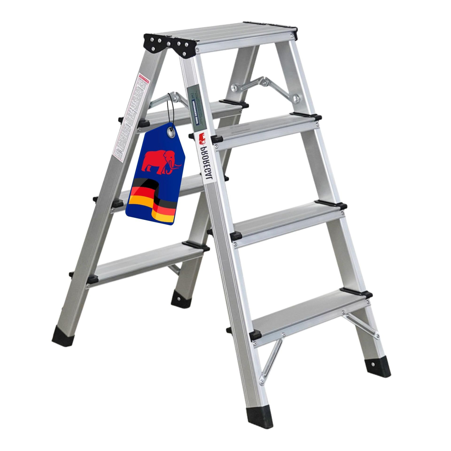 PROREGAL Escabeau Pliant Apollo 4 marches Échelle Double Accessible des Deux côtés, Charge maximale 150 kg 78x35x69cm Aluminium antidérapant légère Tabouret