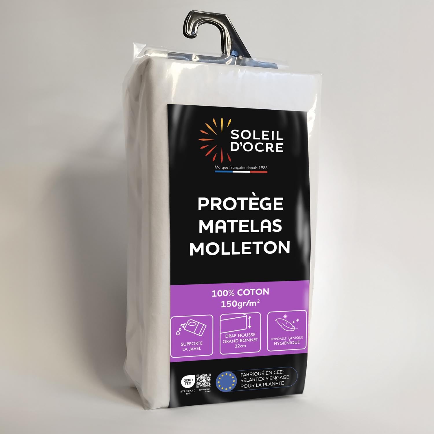 Soleil d'ocre Flanelle Mattress Protector, Cotton, 160 x 200 cm, White