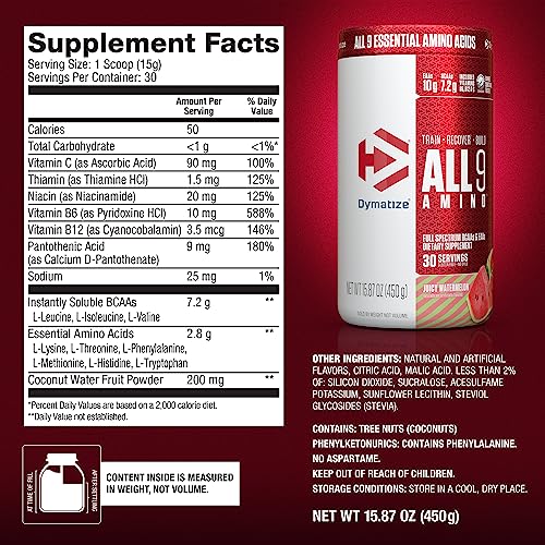 Dymatize D18114R All9 Amino, 7.2G Of Bcaas, 10G Of Full Spectrum Essential Amino Acids Per Serving For Recovery And Optimal Muscle Protein Synthesis thumb #4