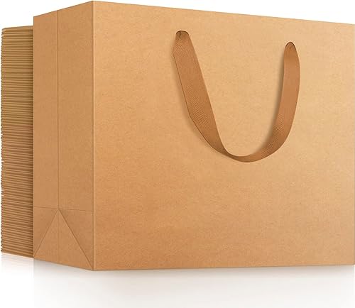 EUSOAR Bolsas de papel de estraza extra grandes, paquete de 50 bolsas de papel kraft de 16 x 6 x 12 pulgadas con asas, bolsas resistentes a granel
