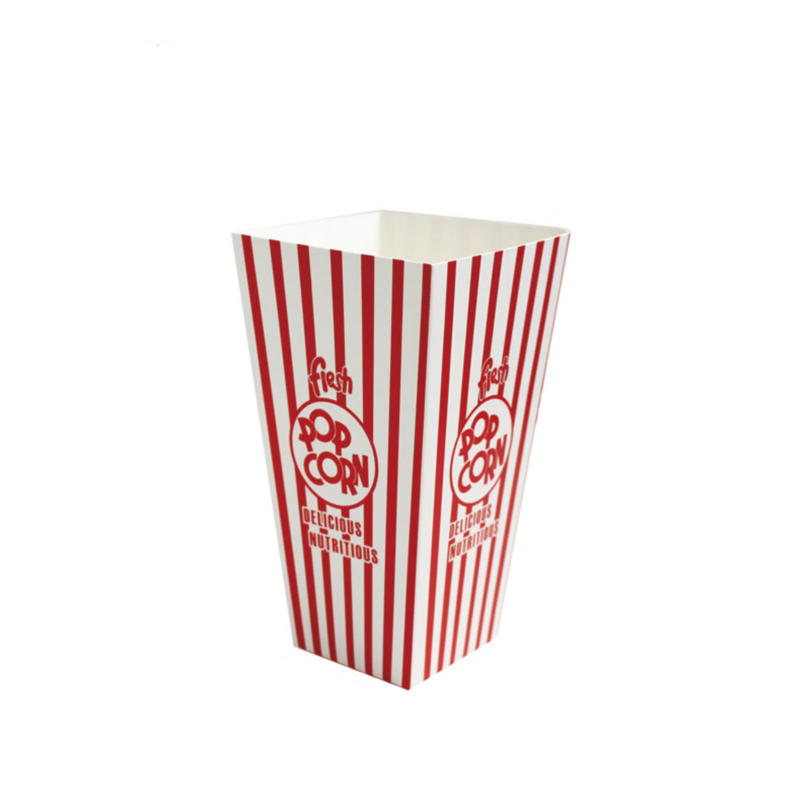 Grandi E Piccoli Contenori Di Popcorn, Un Biglietto Al Cinema, Vetri 3d Su Rosso Fotografia