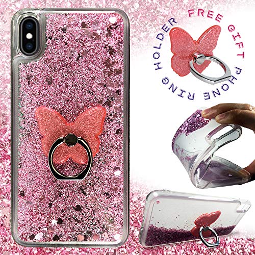 Iphone Xs Max 6.5" Case, Zase Compatible For Iphone Xs Max [Liquid Glitter Sparkly Bling] Protection Cover Waterfall Floating Quicksand Soft Clear Case Shockproof W/[Phone Ring Holder] (Pink Rose) #TOP6