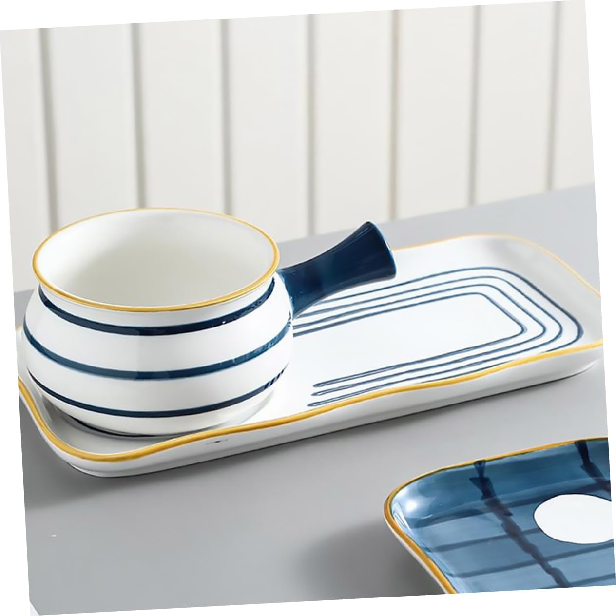 ABOOFAN Hand-Painted Ceramic Milk Pan Set 650ml Soup Pot with Tray Noodle Pot for Cooking and Serving for Home Use