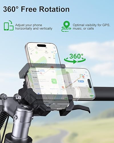 Miniatura 3 de Soporte de teléfono para motocicleta con bolsa impermeable, clip giratorio de 360, sin bloqueo de cámara, protección a prueba de lluvia, soporte de