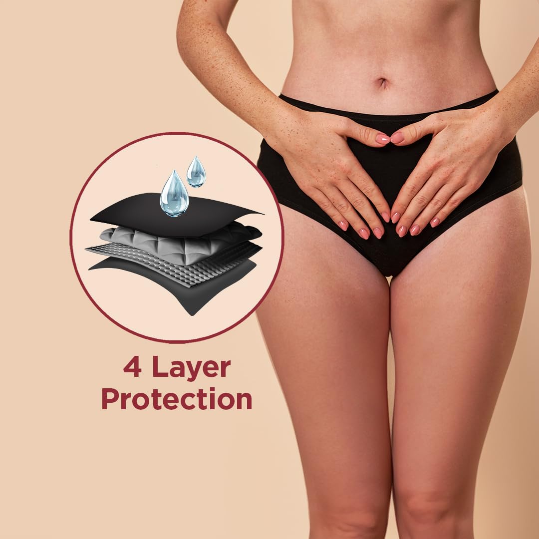 PEESAFE Cotton Reusable Period Panty For Women & Girls | Large Size | Suitable For Heavy Flow | Rash Free, Leak Proof Menstrual Underwear | Comfortable Fit | Lasts Up To 60 Washes Black - Image 4 thumbnail