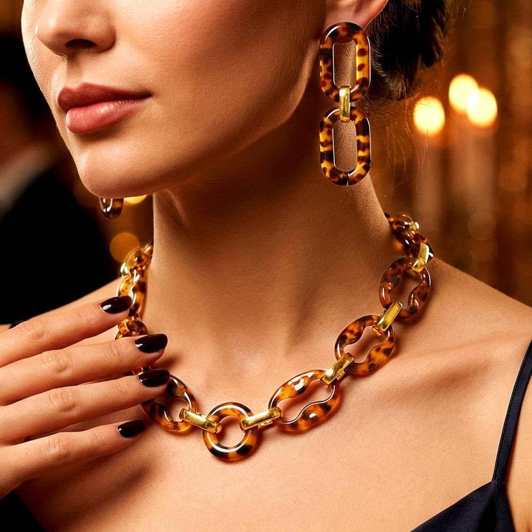 African Leopard Choker Necklace Jewelry Set Gold Chunky Cheetah Necklaces Earring Sets for Women - Image 3