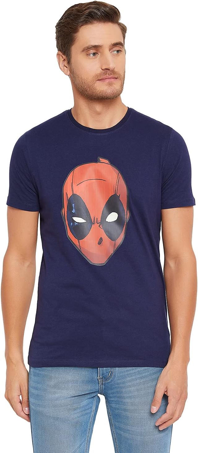 MarvelMen's Character Print Regular Round Neck Short Sleeves Knitted T-Shirt (MMAMCT040.3_Navy Blue1 M)