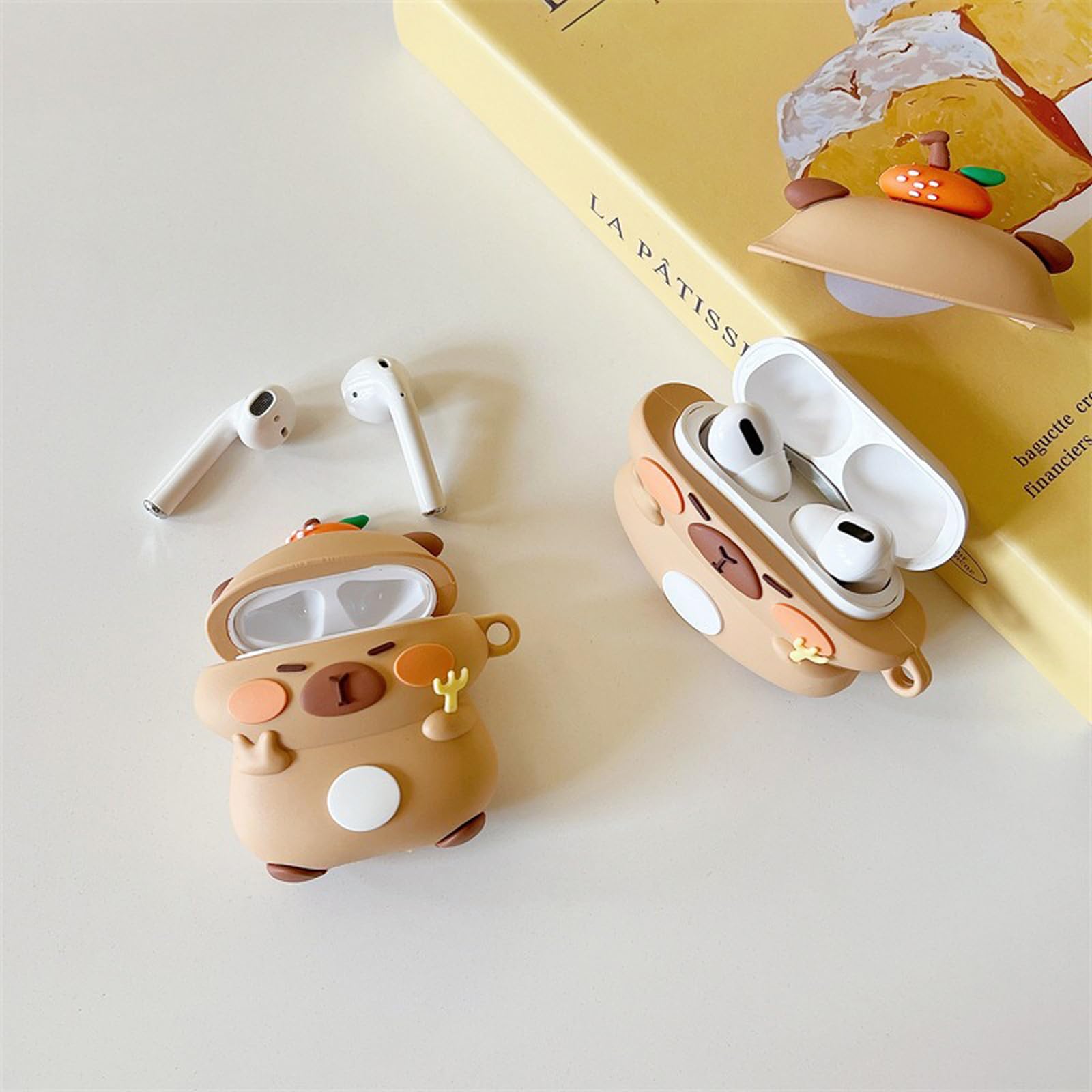 AirPods Pro Hülle Mit Capybara-Motiv - Weiche TPU-Silikonhülle, Stoßfest, Niedliches Schildkröten-Design, Braun