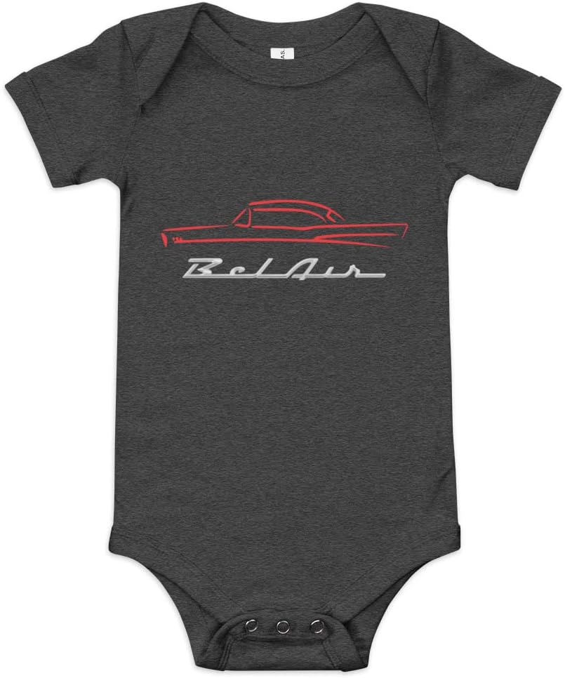 1957 Chevy Bel Air Red Outline American Classic Collector Car 57 Belair Baby Onesie Short Sleeve one Piece