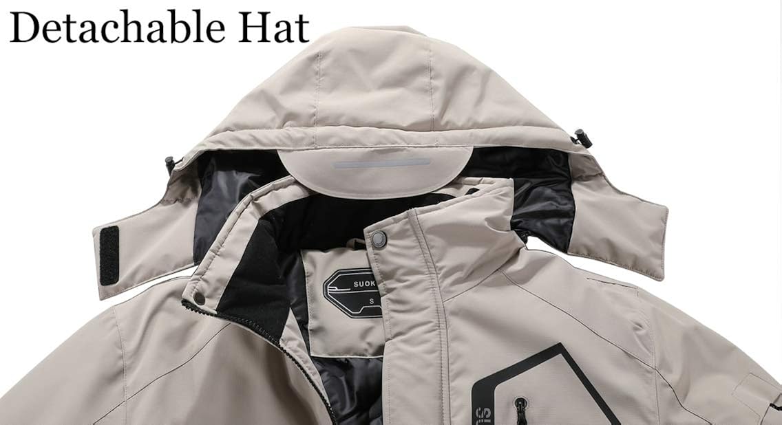Men's Waterproof Ski Jacket Warm Winter Snow Coat Hooded Raincoat: Clothing