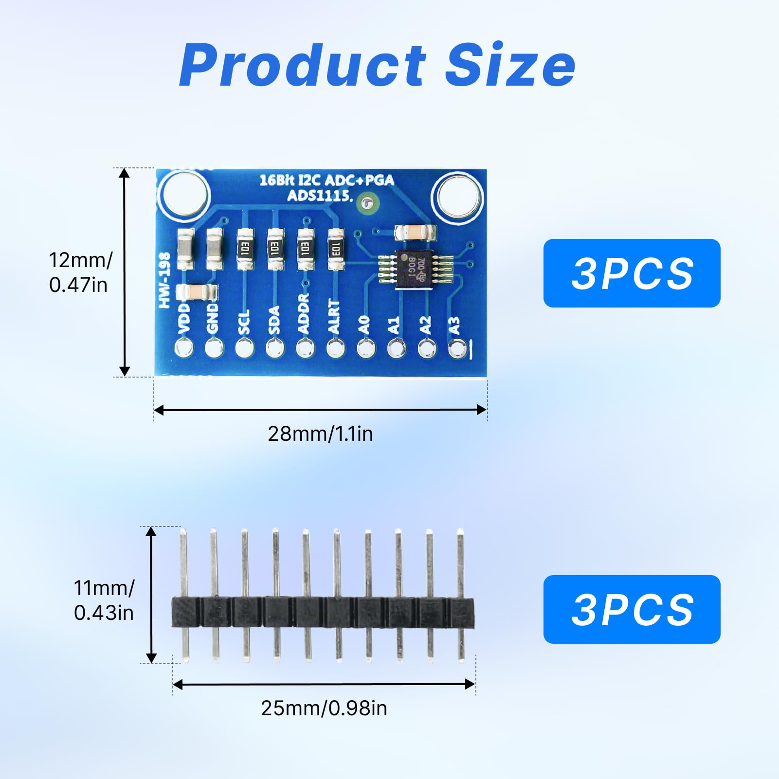 3pcs ads1115 16-bit adc module Convertitore Analogico-Digitale 16 Bit 4 Canali con Interfaccia I2C per Microcontrollori for Arduino, Raspberry Pi e Progetti ESP32 ads1115 for adafruit