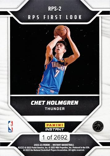 Miniatura 2 de 2022-23 Panini Instant RPS First Look Basketball RPS-2 Chet Holmgren Rookie Card Thunder - Only 2692 made