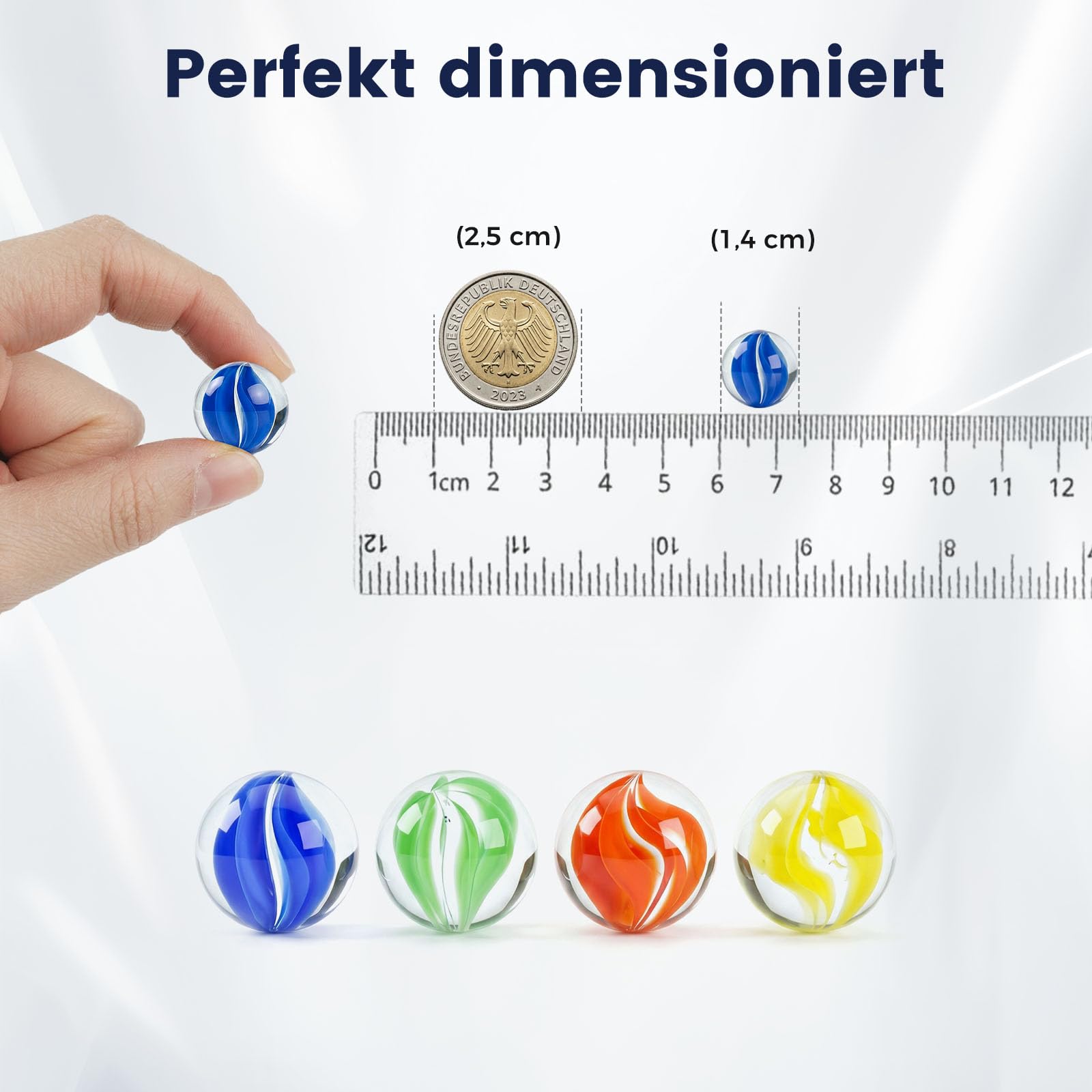 HAKACC 105 sztuk szklanych kulek, 14 mm, małe kolorowe kulki do zabawy w kulki, dekoracja dla dzieci i domu