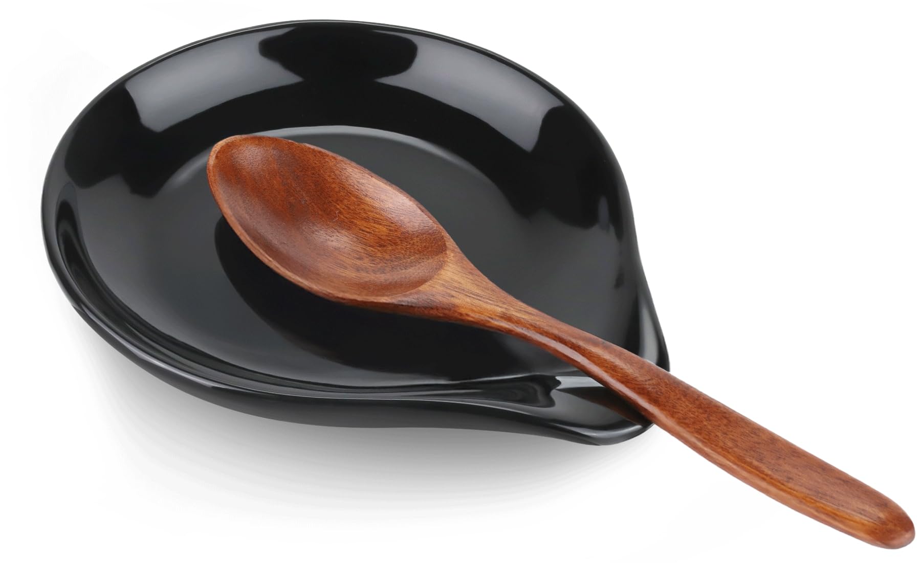 VanlonPro Ceramic Spoon Rest, 5 Inch Spoon Holder for Stove Top, Kitchen Counter, Utensils, Ladle, Coffee Spoons, Cooking spoons, Spatula, Tongs, Heat-Resistant, Housewarming Gifts, Glossy Black