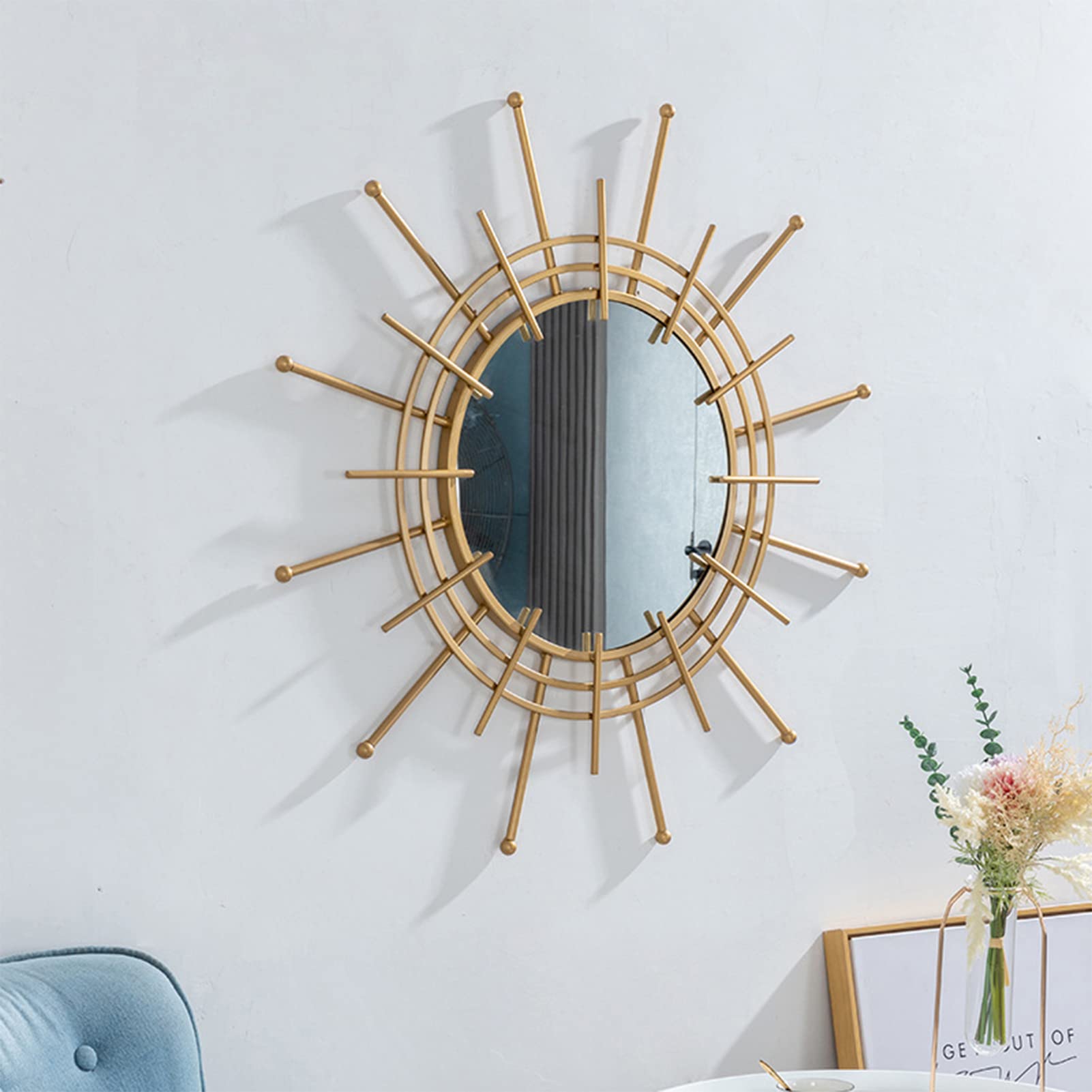 Sunburst Wandspiegel, runder großer Starburst Dekorative Hängespiegel aus Metall, Wand-Akzent-Spiegel mit Gold-Finish, Wand hängenden Spiegel für Esszimmer Wohnzimmer Flur