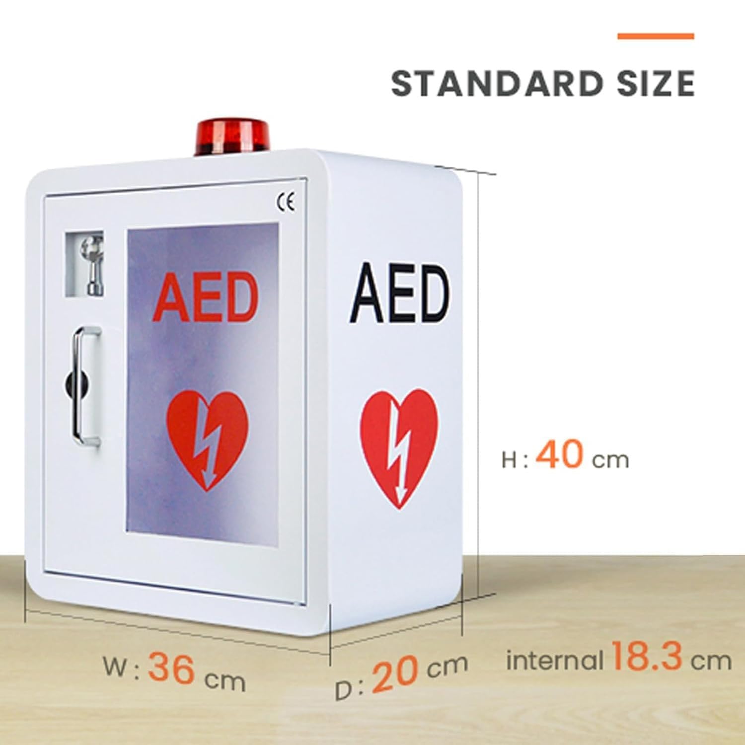 Armadietto A Parete per Defibrillatore DAE, Armadietto Compatto per Montaggio Superficiale DAE Dotato di Allarme e Chiave Attivati dalla Porta, Adatto A Tutte Le Marche