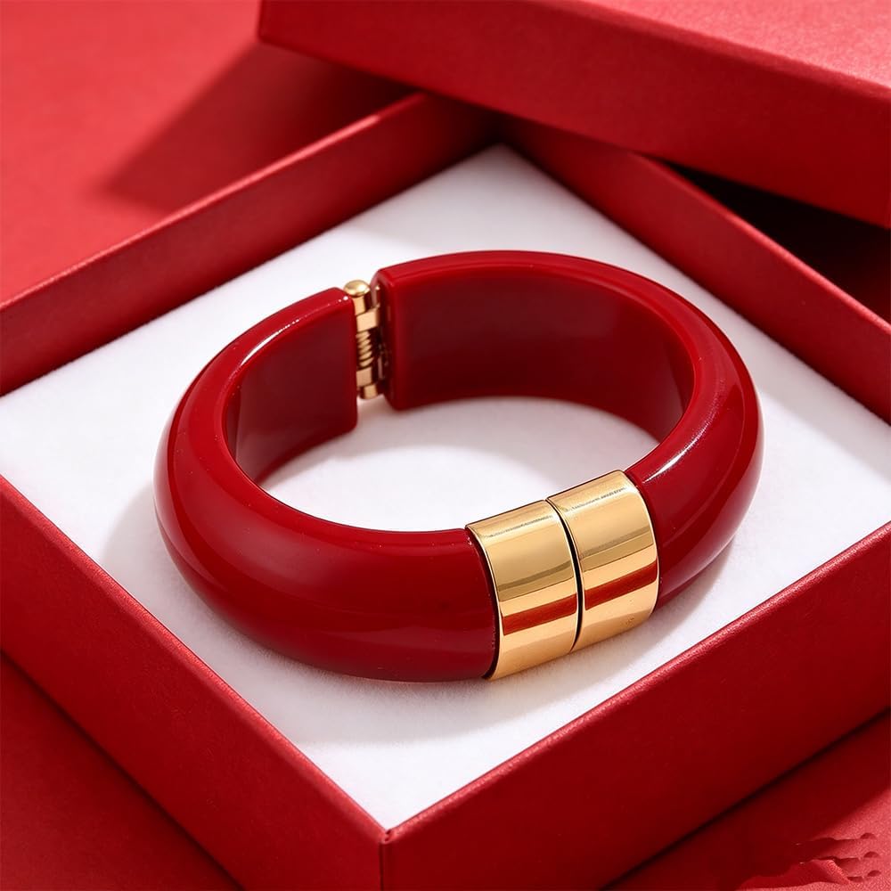 Chunky Acrylic Bangle Bracelets for Women Statement Wide Thick Resin Colorful Cuff Bracelets Trendy Jewelry