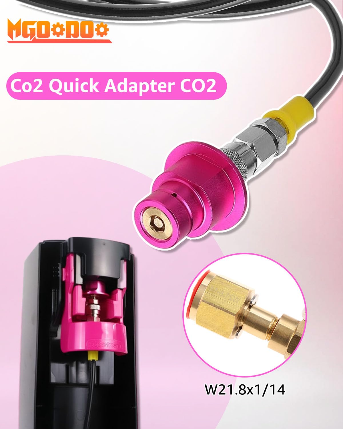 Adapter co2 Flasche Co2 Adapter Hochdruckschlauch, 1,5m, mit 2000psi Manometer, Messing und Aluminiumlegierung, für Wassersprudler Duo, Quick Connect QC und Terra