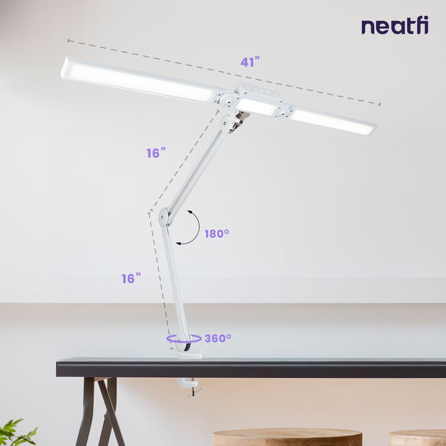 Neatfi ámpara de tareas, Enchufe Europa | lámpara de escritorio súper brillante | atenuación no polar | Modos de luz ajustables, diseño ergonómico (Blanco-2)