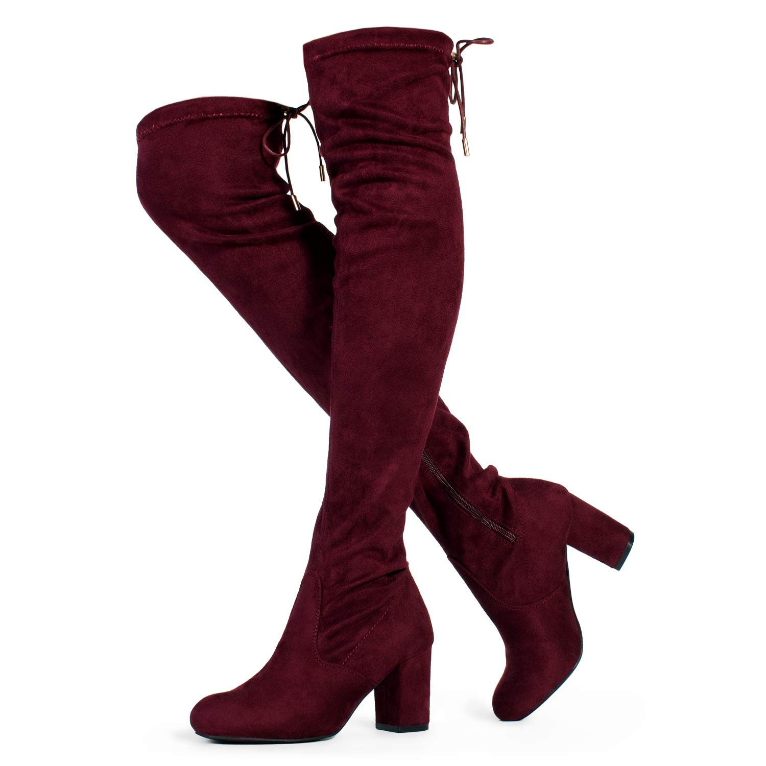 RF ROOM OF FASHION Womens Over The Knee Block Heel Stretch Boots Regular Wide Calf