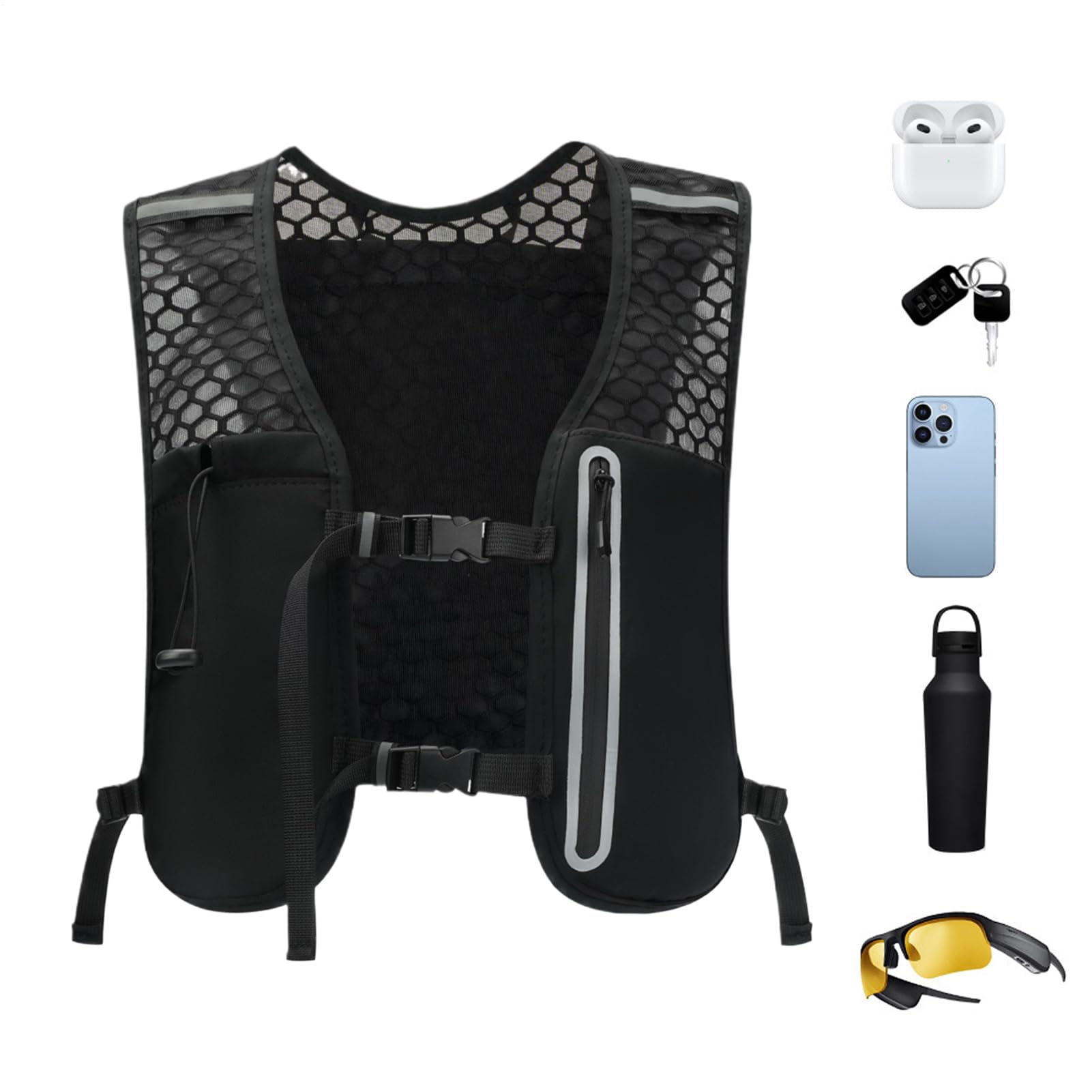 Chaleco Hidratante para Running | Mochila de Hidratación con Correas Ajustables | Bolsa Pecho Ligera con Vejiga para Teléfono, para Senderismo, Ciclismo, Maratones y Camping de Hombre
