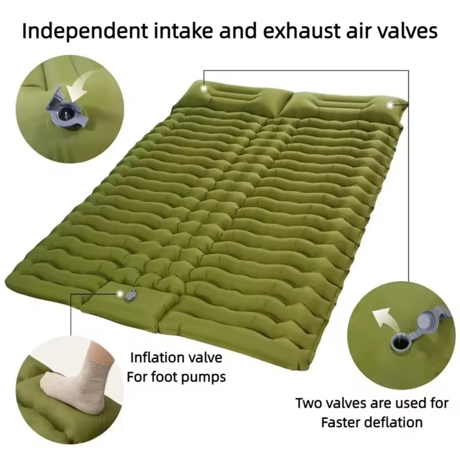 Camping-Isomatte, 10,2 cm dick, für 2 Personen, 3D-Wellpappe, feuchtigkeitsbeständige Unterlage, aufblasbare Isomatte zum Wandern, Reisen, Zelten
