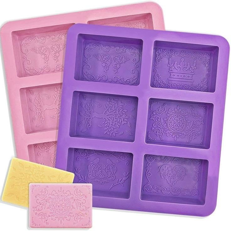 SMELLO - 3D Multi Cavity Mold - 6 Flower Emboss Pattern Rectangle Shape for Handmade Decorating for Chocolate, Candle & Soaps Making-image-3