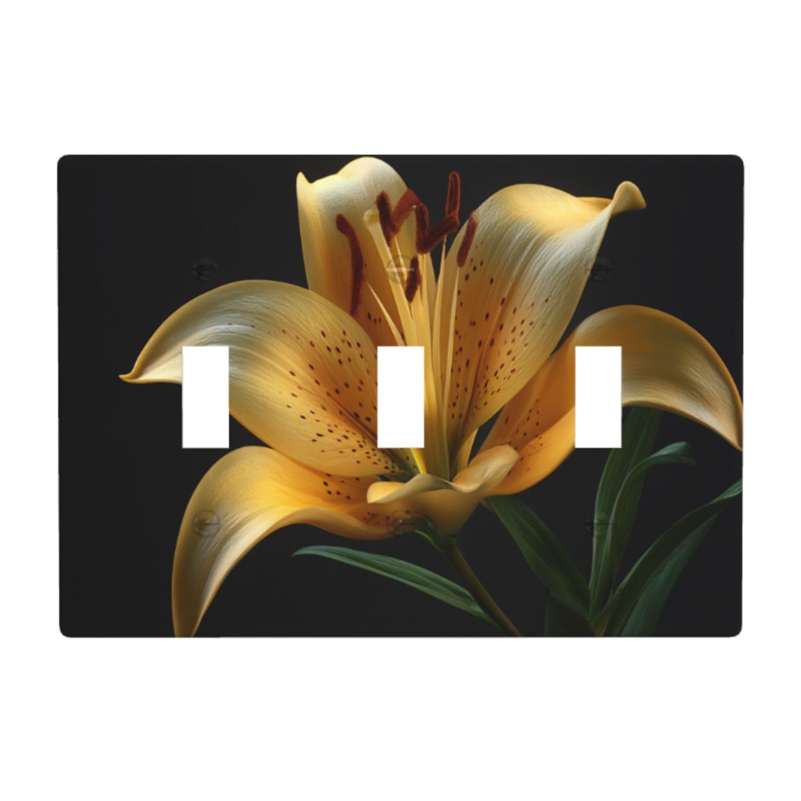 Yellow Lily On Black Light Switch Covers 3 Gang Triple Toggle Wall Plate Switchplate Electrical Faceplate for Bathroom Kitchen Bedroom Decor