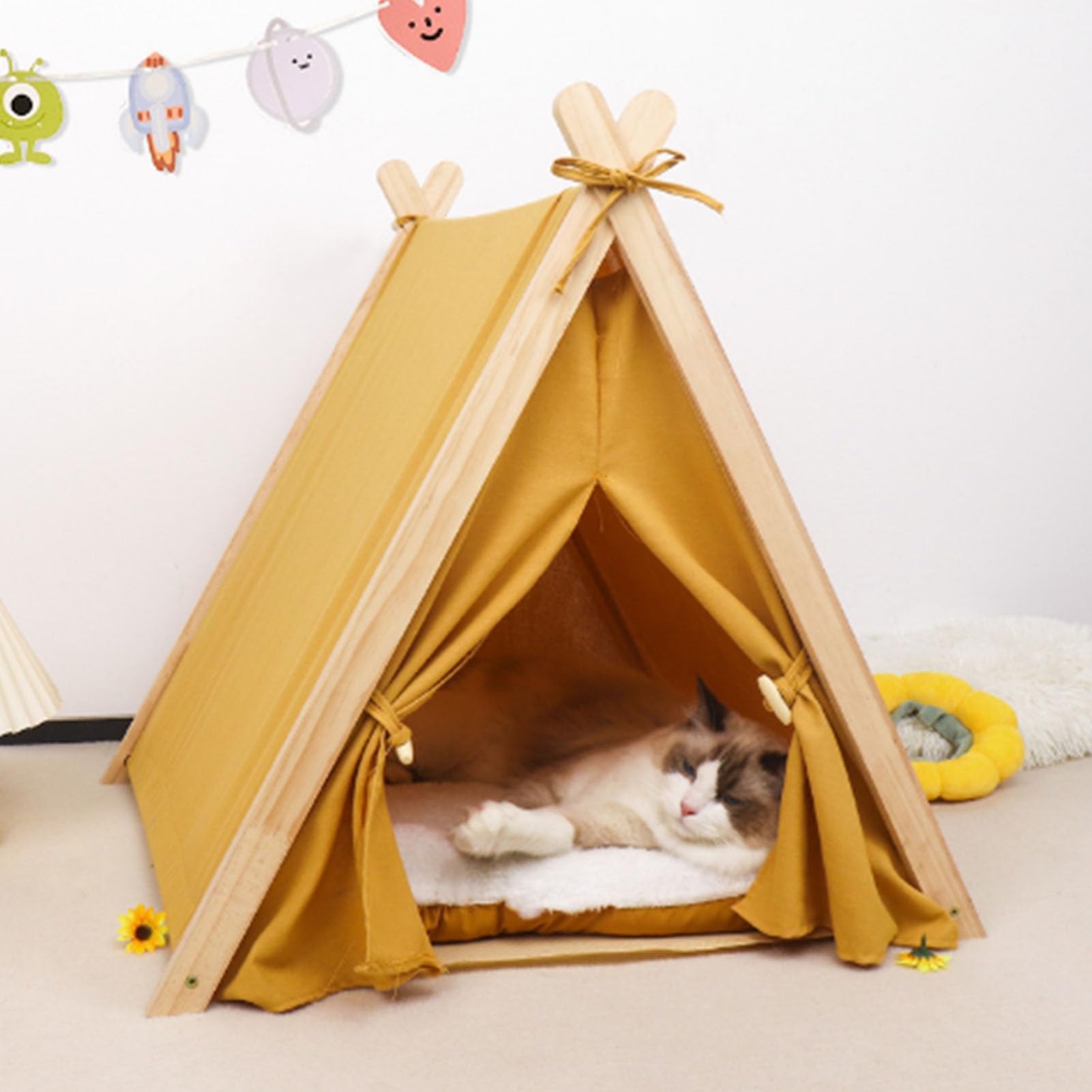 Tenda Teepee Per Animali Domestici Per Cani E Gatti, Cuccia Per Cani da Interno Portatile da 23,8 Pollici, Tenda Teepee Per Gatti Lavabile (5 Colori Opzionali)(暖黄色)