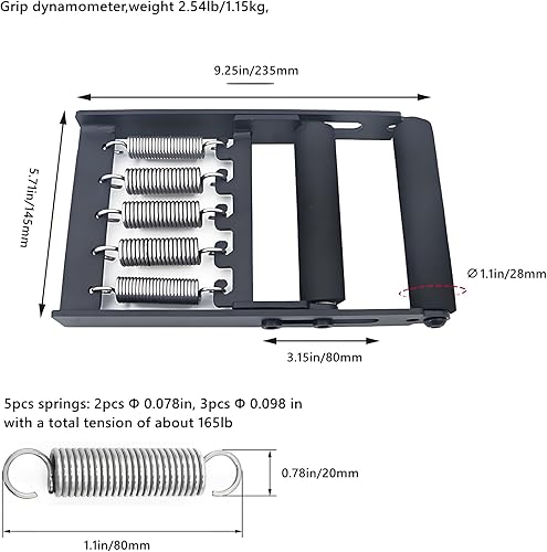 Miniatura 2 de Dinamómetro de agarre de mano de metal sólido, probador de fuerza de agarre de mano de 165 libras, entrenador de fuerza de agarre ajustable con 5