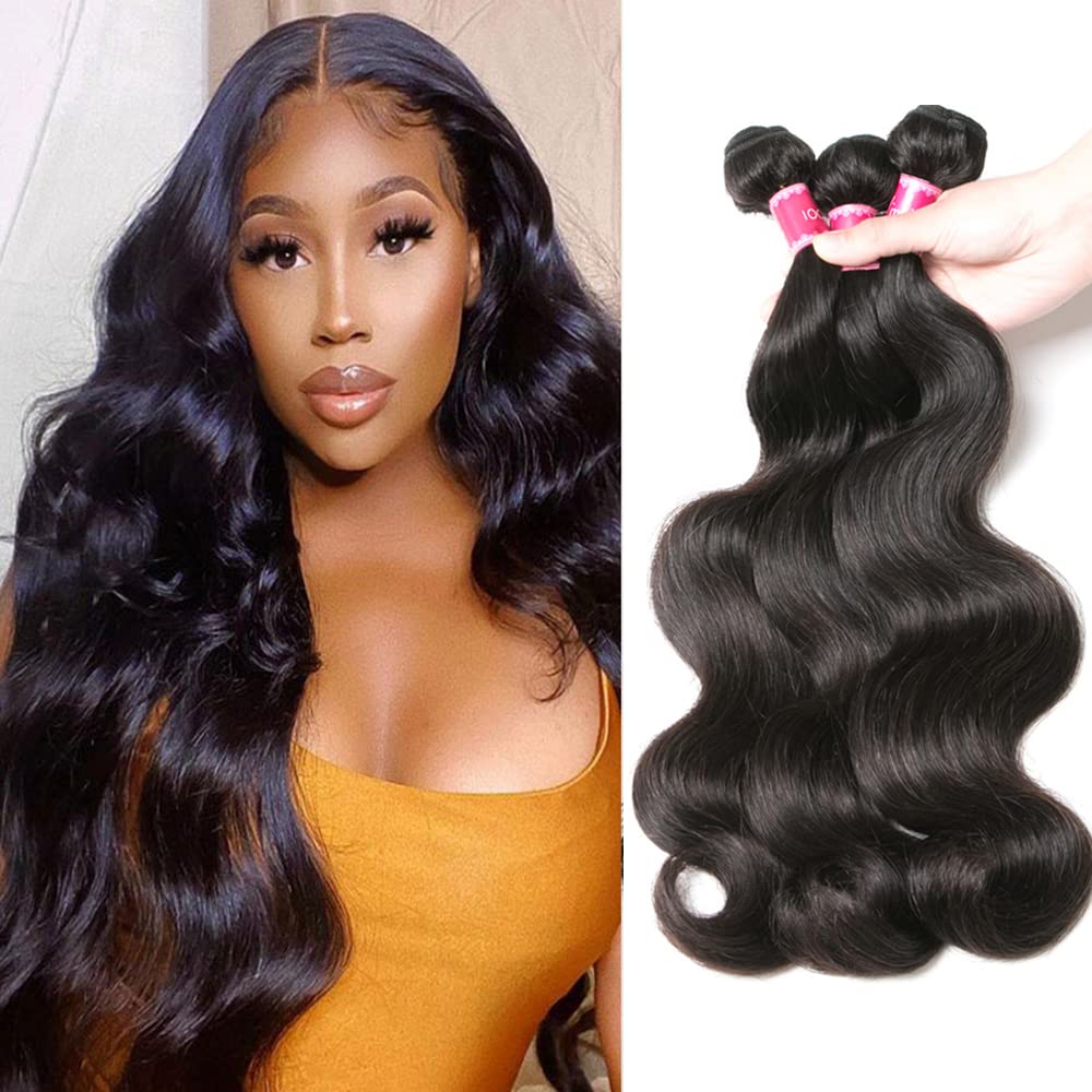 YISEA Body Wave Bundles Human Hair (20 22 24 inches) 12A 100% Unprocessed Brazilian Virgin Human Hair Body Wave 3 Bundles Natural Color Weave