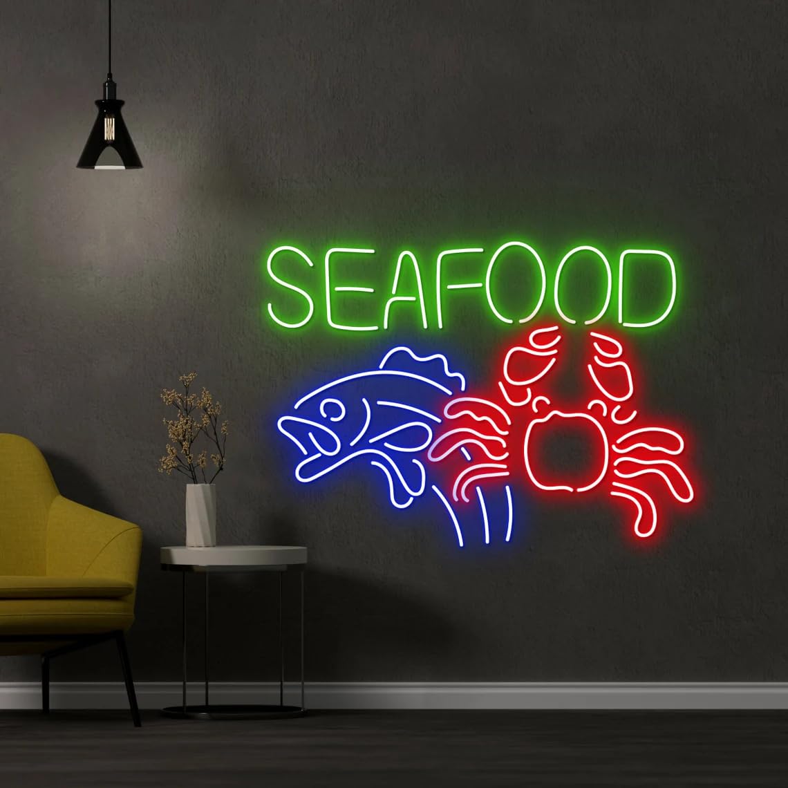 Seafood Neon Sign Seafood Shop Neon LED Light, Seafoods Restaurant LED Light