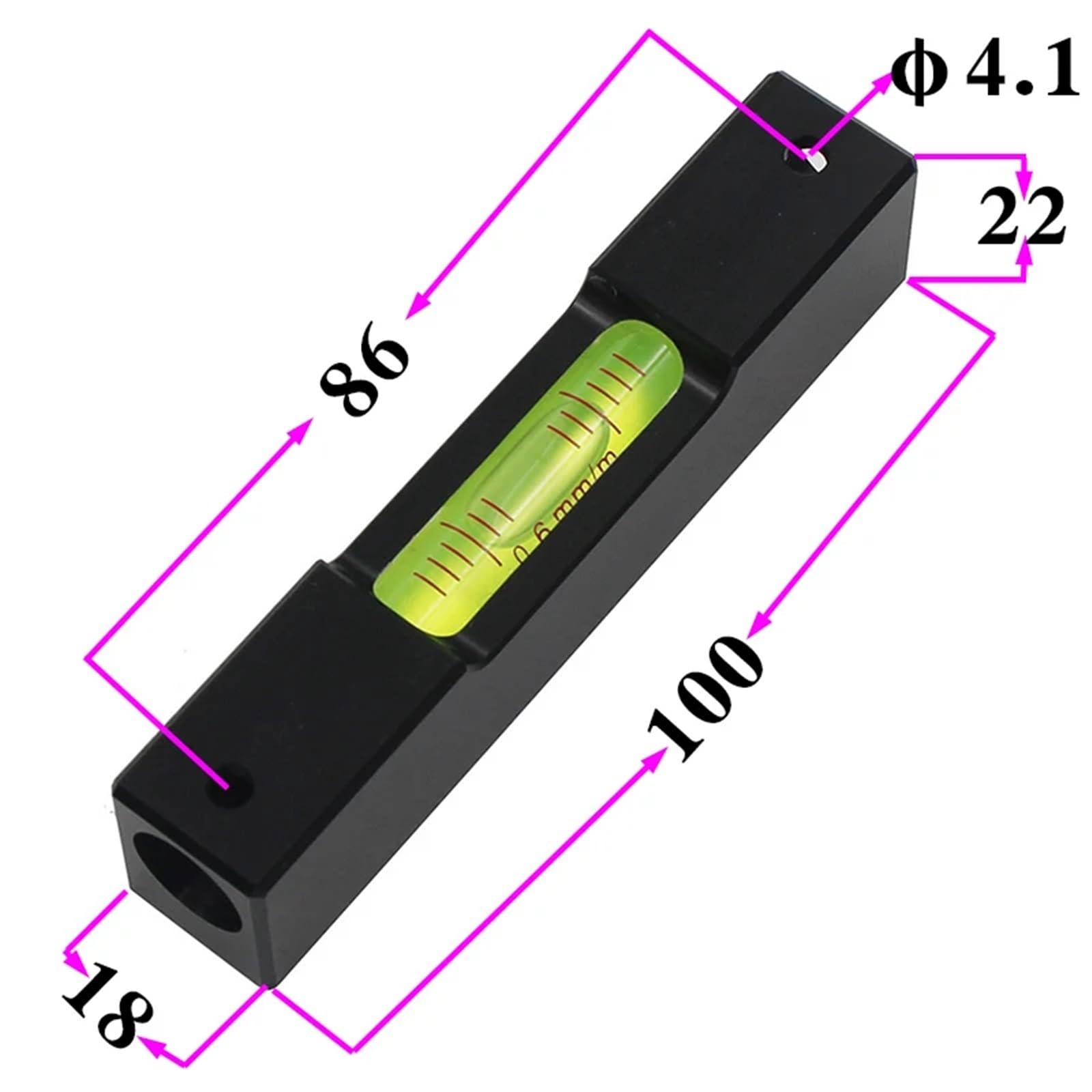 Ampolla di vetro di livello 100 mm Alluminio Multi precisione 0,3/0,6/1,0 mm HA100(0.60mm white)