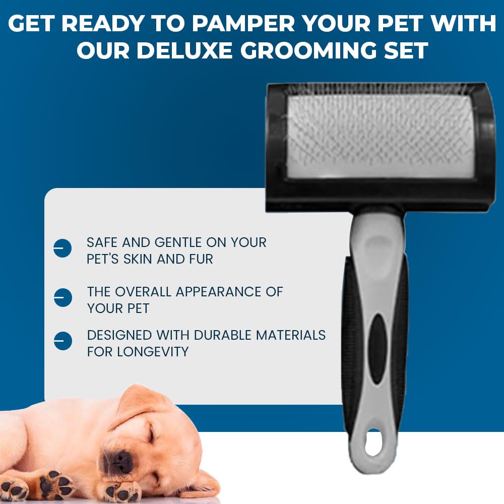 Zopper Pet Grooming Set Of 3 for Dog Cat Groom Kit Hair Brush Long & Short Hair Massage Brush Self-Cleaning Shedding Medium Stainless Lice Comb Rounded Teeth - Image 2
