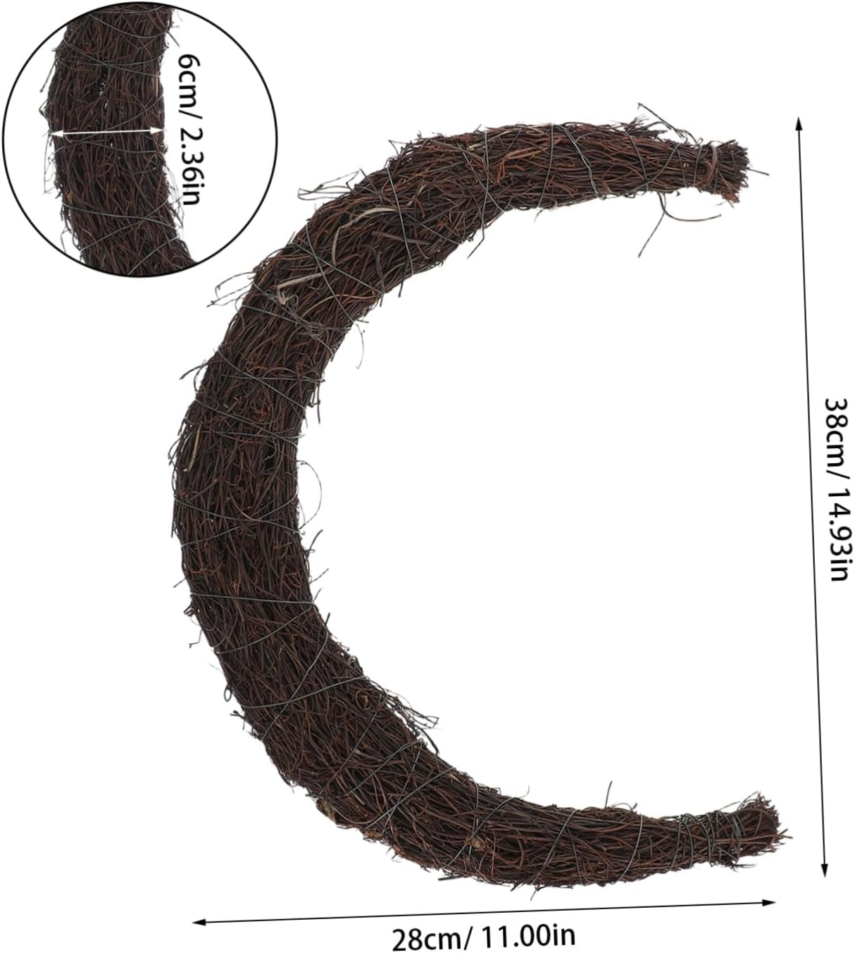 Moon Shaped Rattan Wreath Frame Natural Vine Craft Base for DIY Home Decor Weddings Easter and Seasonal Decorations Lightweight Unique Crescent Design