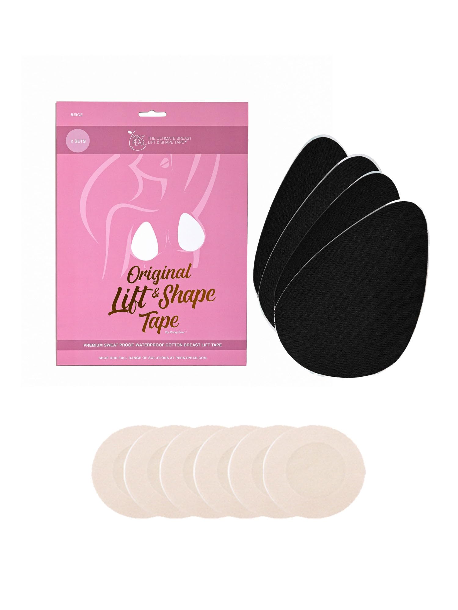 Perky Pear Original Lift & Shape Boob Tape [A-G Cups] - 2 Pairs of Boob Tape & 3 pairs Nipple Protector covers - Colour Options (Black, GG-H)