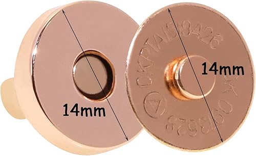 Miniatura 2 de Mini Skater Cierres de botón magnéticos de oro rosa de 0.551 in para proyectos de costura, pequeños bolsos de mano, bolsos de cuero y fabricación de