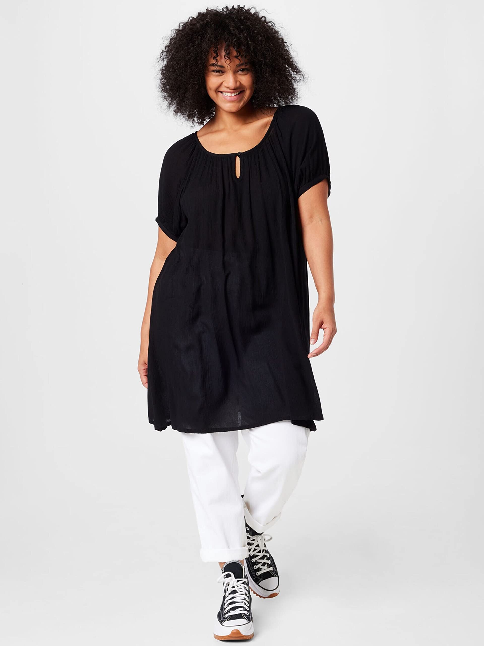 Kaffe Curve Plus Size damskie Tunic krótkie rękawy z okrągłym dekoltem zrelaksowany krój, Głęboka czerń, 50/du?y rozmiar